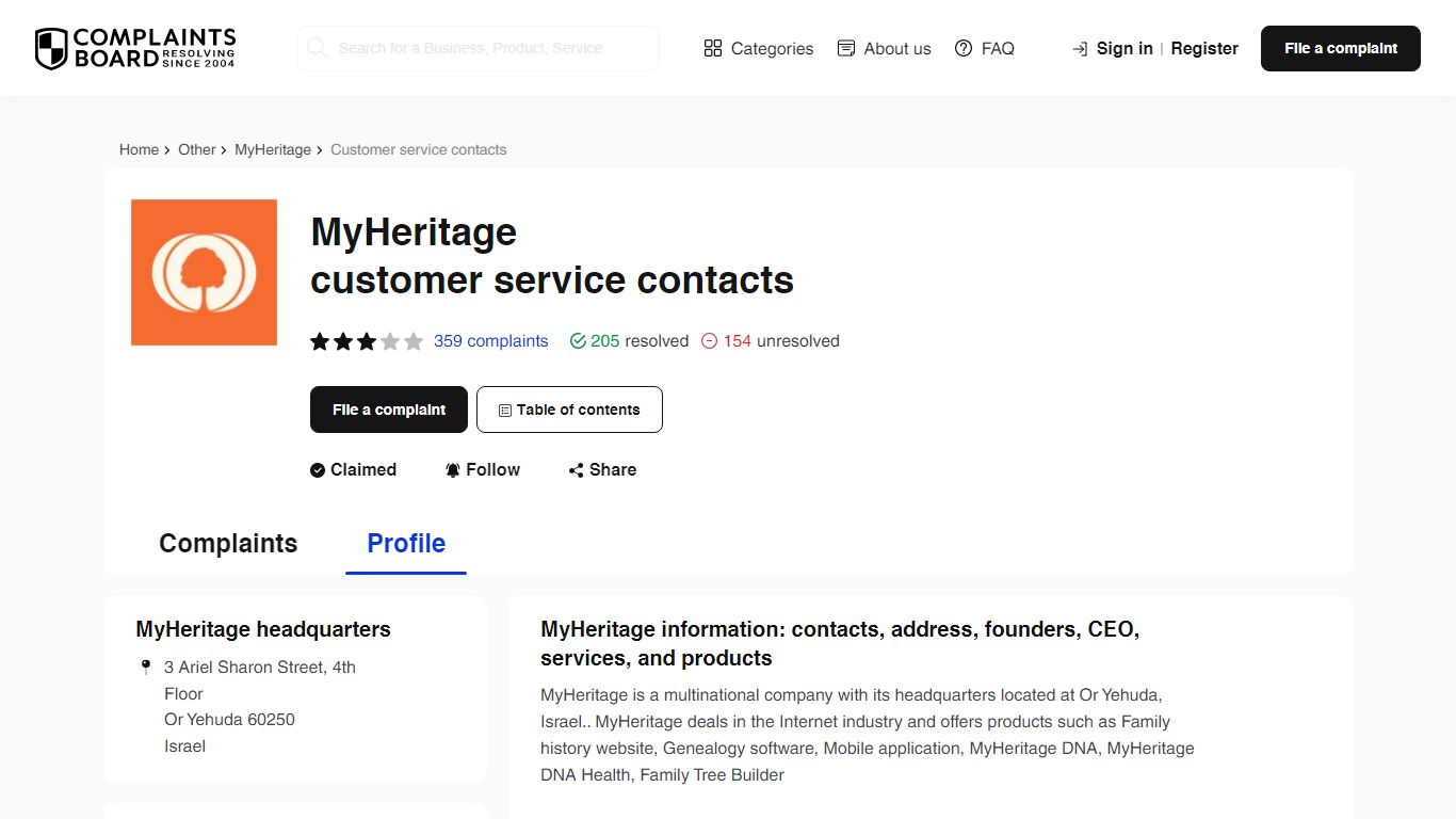 MyHeritage Contact Number, Email, Support, Information - Complaints Board