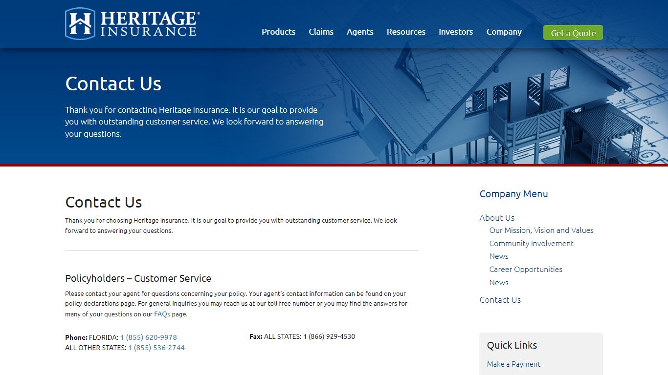 Contact Heritage Insurance Customer Service