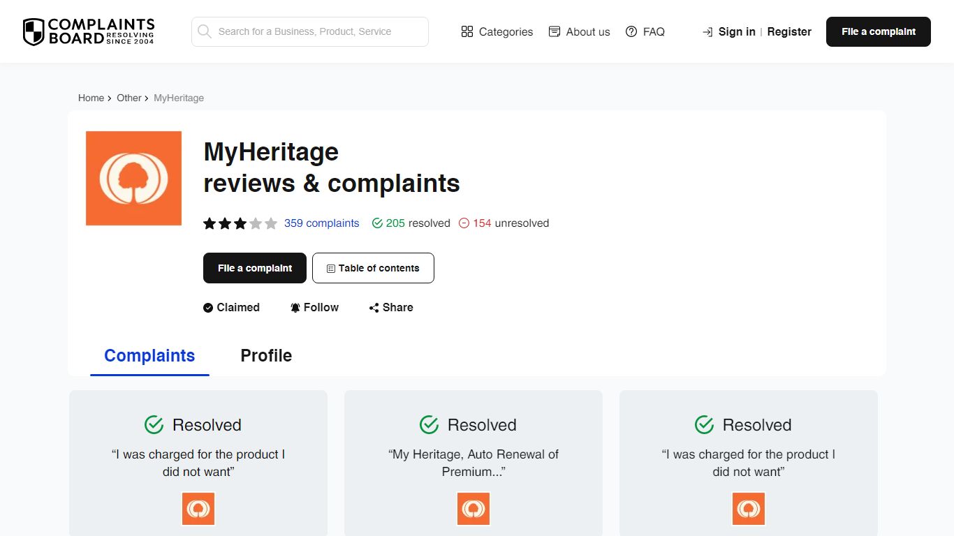 MyHeritage: Reviews, Complaints, Customer Claims